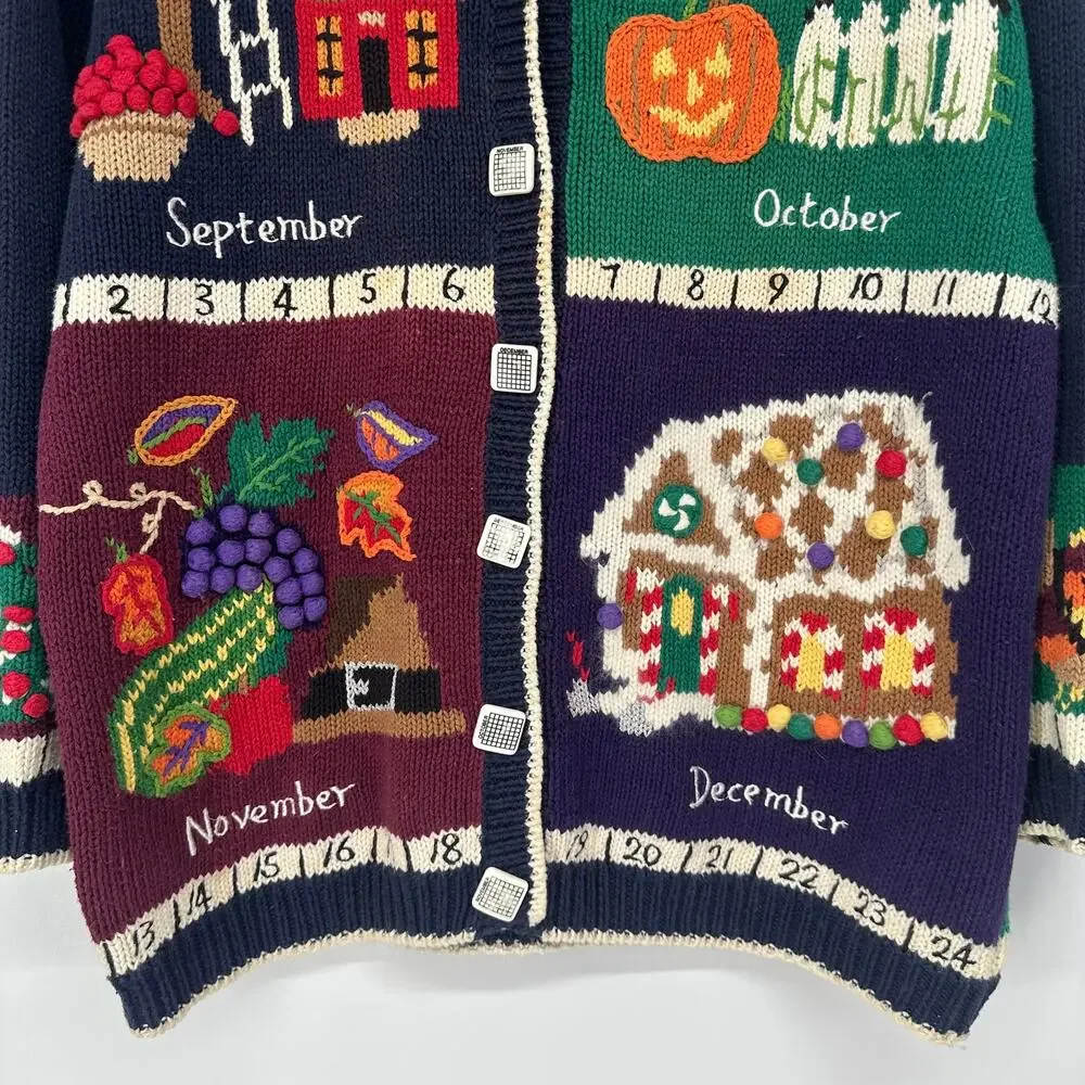 Vintage 90’s Teacher Sweater Fall Winter Months Novelty Chunky Knit Cardigan - Picture 3 of 14